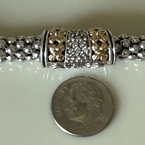 Rare Estate Gabrielle Bruni Sterling 14K Gold Mesh Diamond  Gabrielle Bruni with 13 diamonds/14k gold & sterling silver necklace